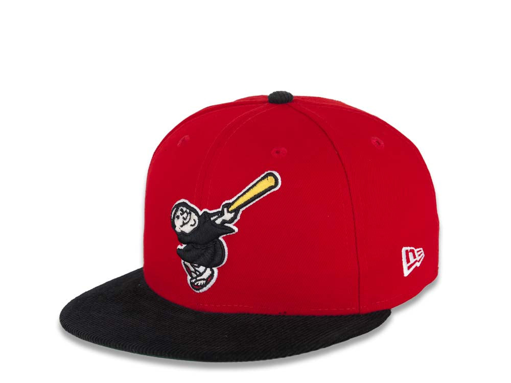 (Corduroy Visor) San Diego Padres New Era MLB 59FIFTY 5950 Fitted Cap Hat Red Crown Black Visor Black Swinging Friar Logo Established 1969 Side Patch