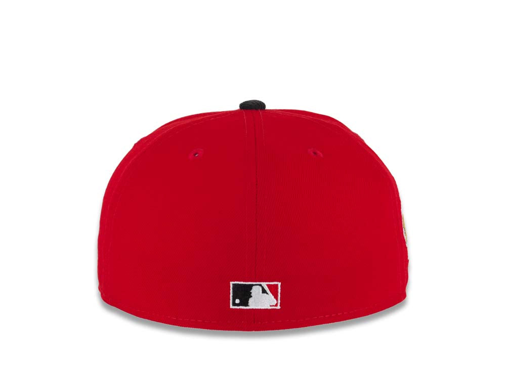 (Corduroy Visor) San Diego Padres New Era MLB 59FIFTY 5950 Fitted Cap Hat Red Crown Black Visor Black Swinging Friar Logo Established 1969 Side Patch