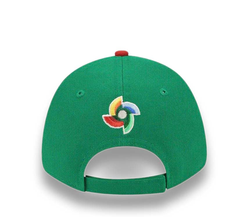 Mexico New Era WBC World Baseball Classic 9FORTY 940 Adjustable Cap Hat Green Crown Red Visor White/Green/Red M Logo Mexico Flag Gray UV