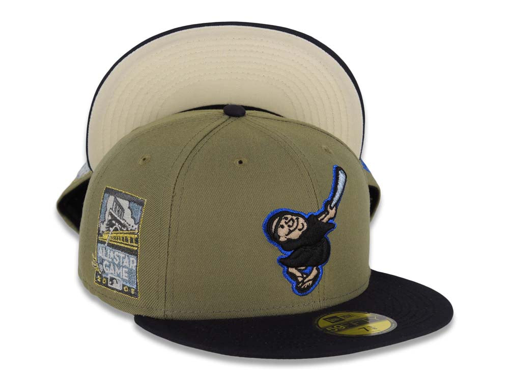 San Diego Padres New Era MLB 59FIFTY 5950 Fitted Cap Hat Olive Crown Black Visor Black/Blue Swinging Friar Logo 2007 All-Star Game Side Patch
