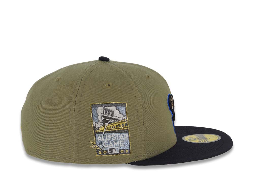 San Diego Padres New Era MLB 59FIFTY 5950 Fitted Cap Hat Olive Crown Black Visor Black/Blue Swinging Friar Logo 2007 All-Star Game Side Patch