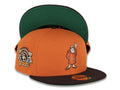 San Diego Padres New Era MLB 59FIFTY 5950 Fitted Cap Hat Orange Crown Brown Visor Orange Waving Friar Logo Stadium Side Patch Green UV