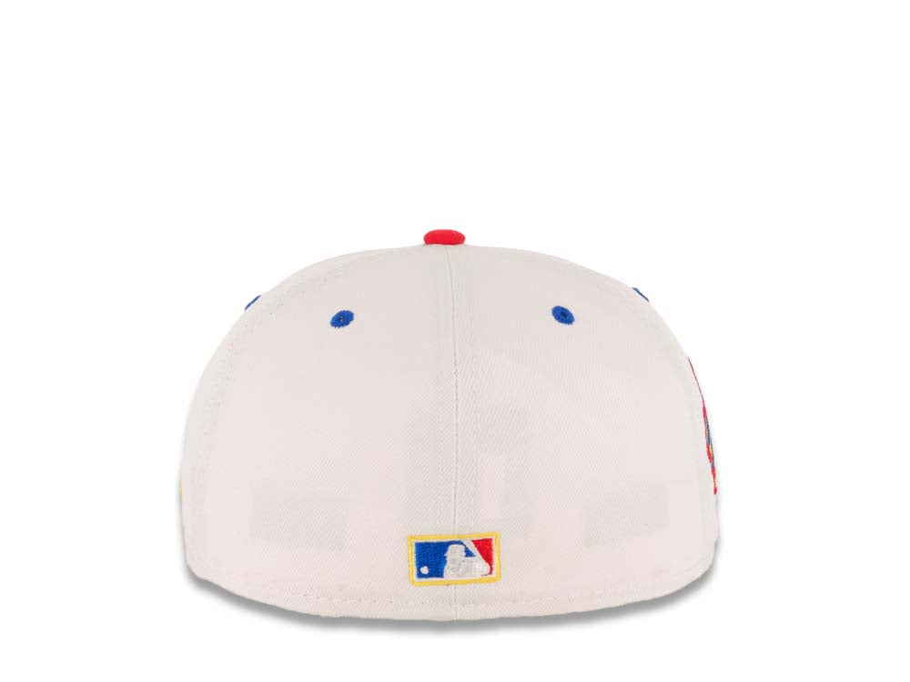 San Diego Padres New Era MLB 59FIFTY 5950 Fitted Cap Hat White Crown Blue Visor Red/Yellow Swinging Friar Logo Established 1969 Side Patch