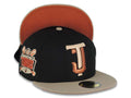 Toros de Tijuana New Era LMB 59FIFTY 5950 Fitted Cap Hat Black Crown Khaki Visor Metallic Brown/Peach Logo Desarollo Toros Side Patch Dark Orange UV