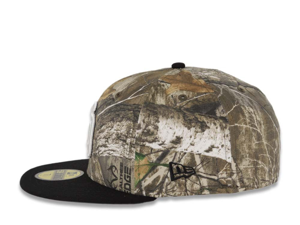 San Diego Padres New Era MLB 59FIFTY 5950 Fitted Cap Hat Real Tree Edge Camo Crown Black Visor White/Black Logo 40th Anniversary Side Patch Gray UV
