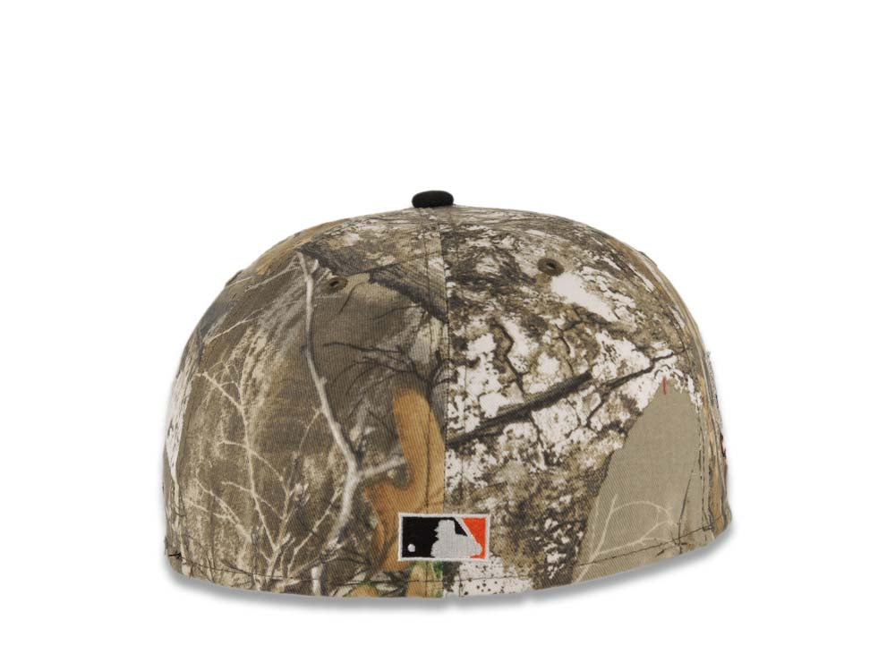 San Diego Padres New Era MLB 59FIFTY 5950 Fitted Cap Hat Real Tree Edge Camo Crown Black Visor White/Black Logo 40th Anniversary Side Patch Gray UV