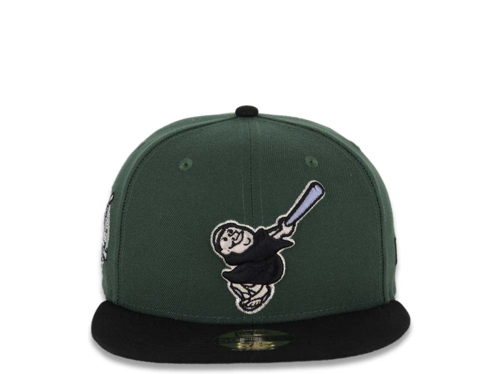 San Diego Padres New Era MLB 59FIFTY 5950 Fitted Cap Hat Green Crown Black Visor Black/Pale Purple Swinging Friar Logo 40th Anniversary Side Patch