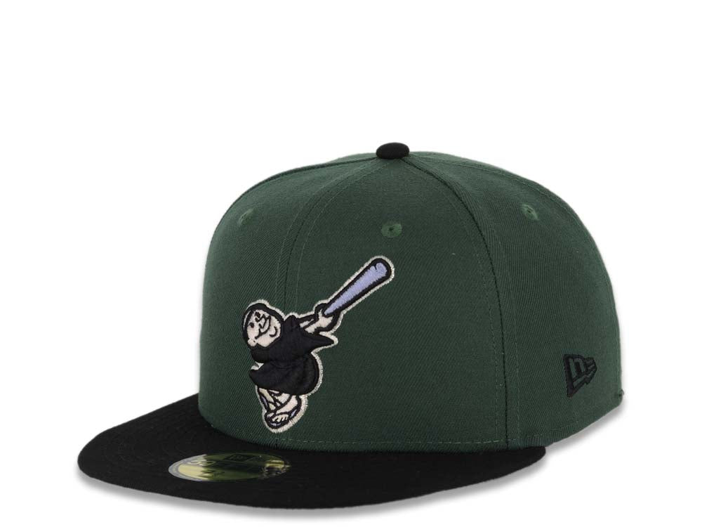 San Diego Padres New Era MLB 59FIFTY 5950 Fitted Cap Hat Green Crown Black Visor Black/Pale Purple Swinging Friar Logo 40th Anniversary Side Patch