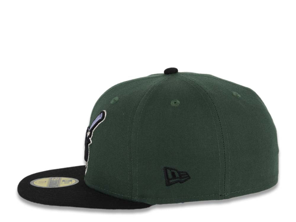 San Diego Padres New Era MLB 59FIFTY 5950 Fitted Cap Hat Green Crown Black Visor Black/Pale Purple Swinging Friar Logo 40th Anniversary Side Patch