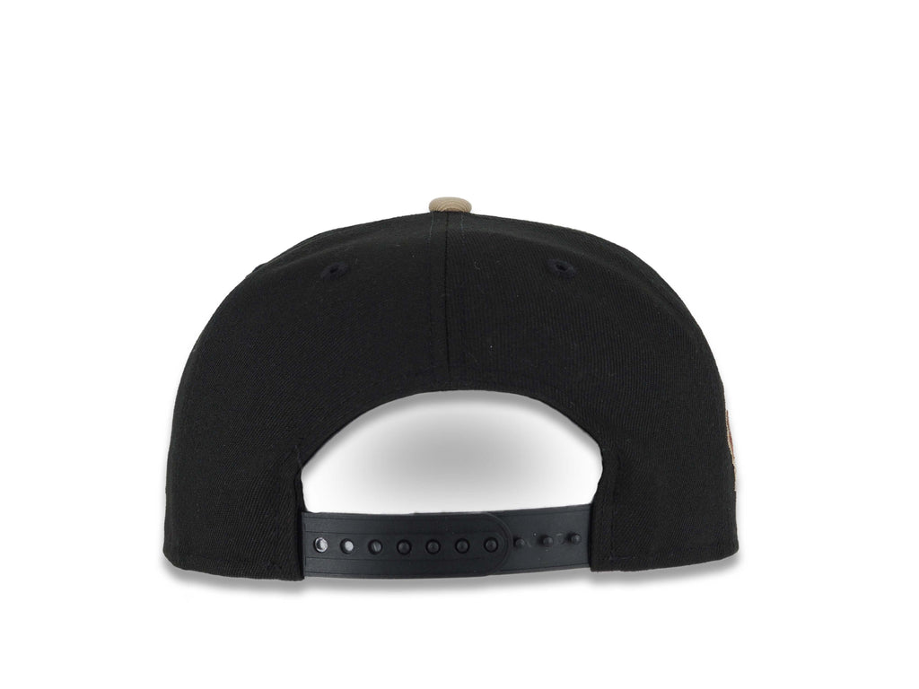 San Diego Padres New Era MLB 9FIFTY 950 Snapback Cap Hat Black Crown Khaki Visor Metallic Brown Swinging Friar Logo Established 1969 Side Patch Orange