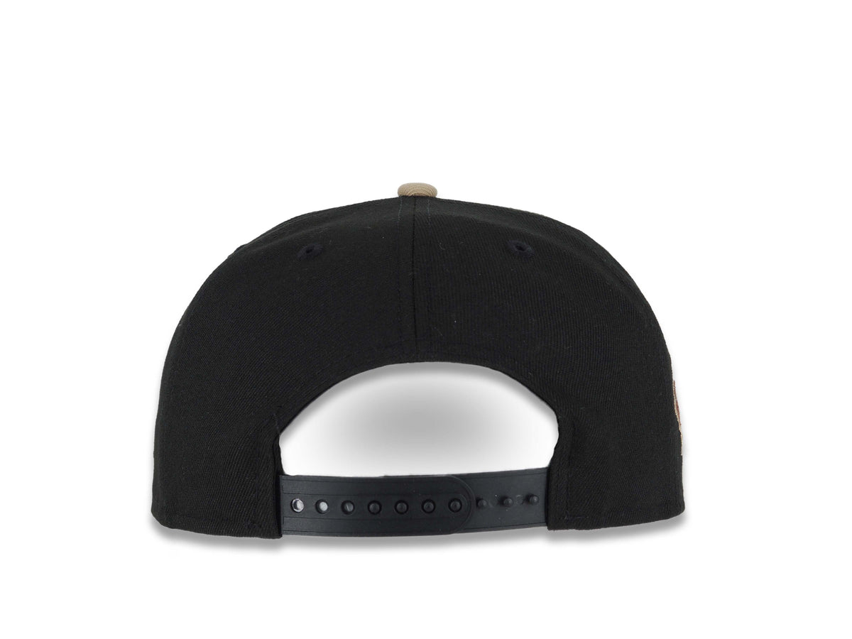 San Diego Padres New Era MLB 9FIFTY 950 Snapback Cap Hat Black Crown Khaki Visor Metallic Brown Swinging Friar Logo Established 1969 Side Patch Orange