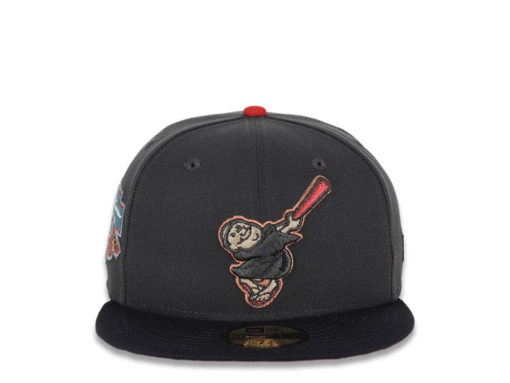 San Diego Padres New Era MLB 59FIFTY 5950 Fitted Cap Hat Graphite/Navy Metallic Black/Red Swinging Friar Jackie Robinson 50th Anniversary Side Patch