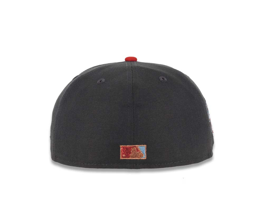 San Diego Padres New Era MLB 59FIFTY 5950 Fitted Cap Hat Graphite/Navy Metallic Black/Red Swinging Friar Jackie Robinson 50th Anniversary Side Patch