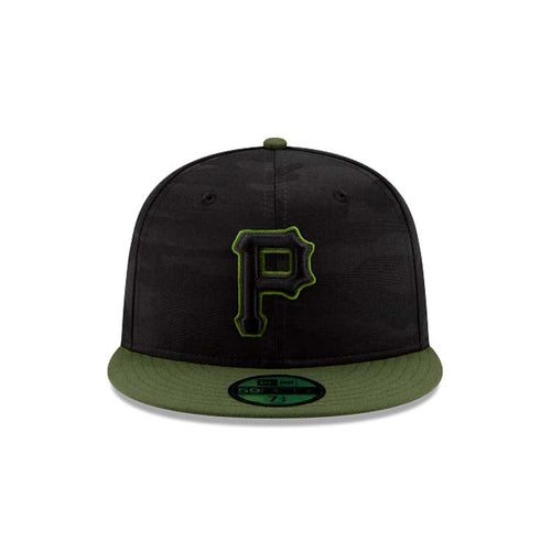 (Youth) Pittsburgh Pirates New Era MLB 59FIFTY 5950 Kids Fitted Cap Hat Black Camo Crown Olive Green Visor Black/Olive Logo