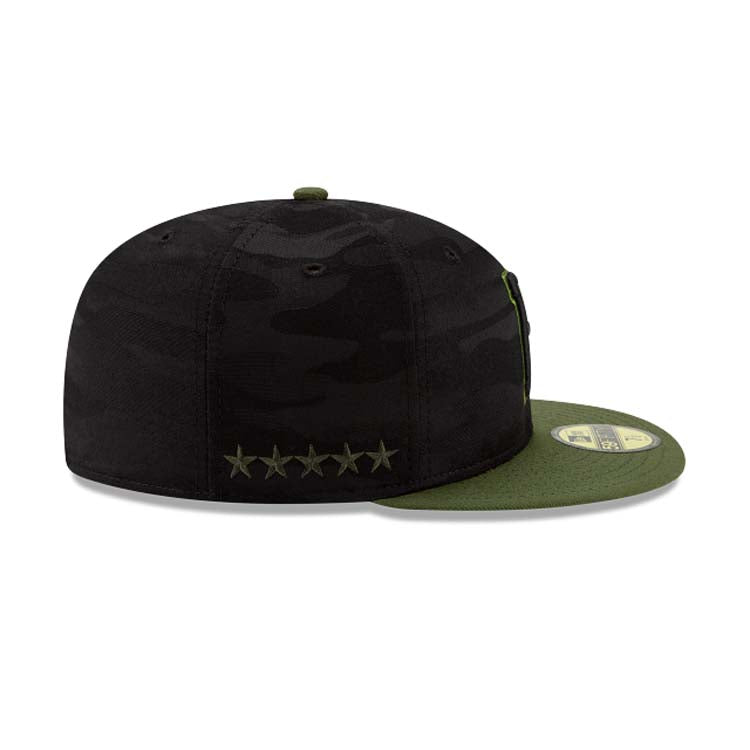(Youth) Pittsburgh Pirates New Era MLB 59FIFTY 5950 Kids Fitted Cap Hat Black Camo Crown Olive Green Visor Black/Olive Logo