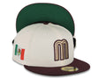 Mexico New Era 59FIFTY 5950 Fitted Cap Hat Cream Crown Maroon Visor Metallic Gold/Maroon Logo Green UV