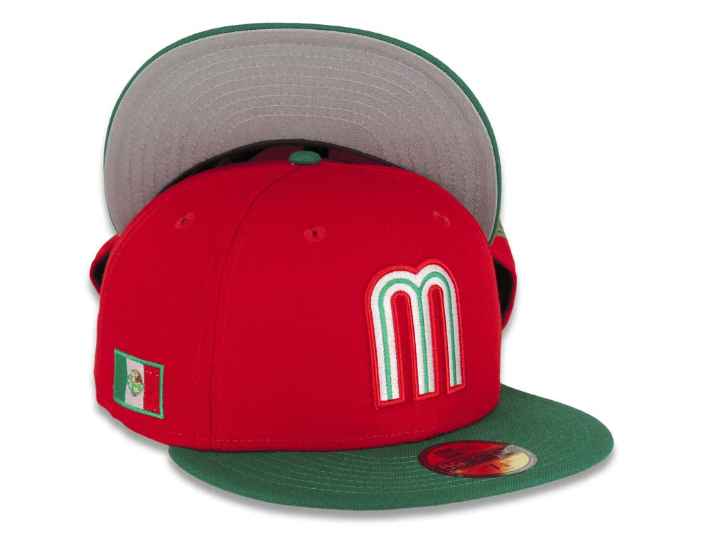 Mexico New Era 59FIFTY 5950 Fitted Cap Hat Red Crown Green Visor White/Green/Red/Black Logo Gray UV