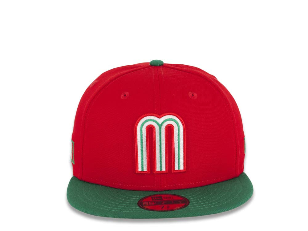 Mexico New Era 59FIFTY 5950 Fitted Cap Hat Red Crown Green Visor White/Green/Red/Black Logo Gray UV