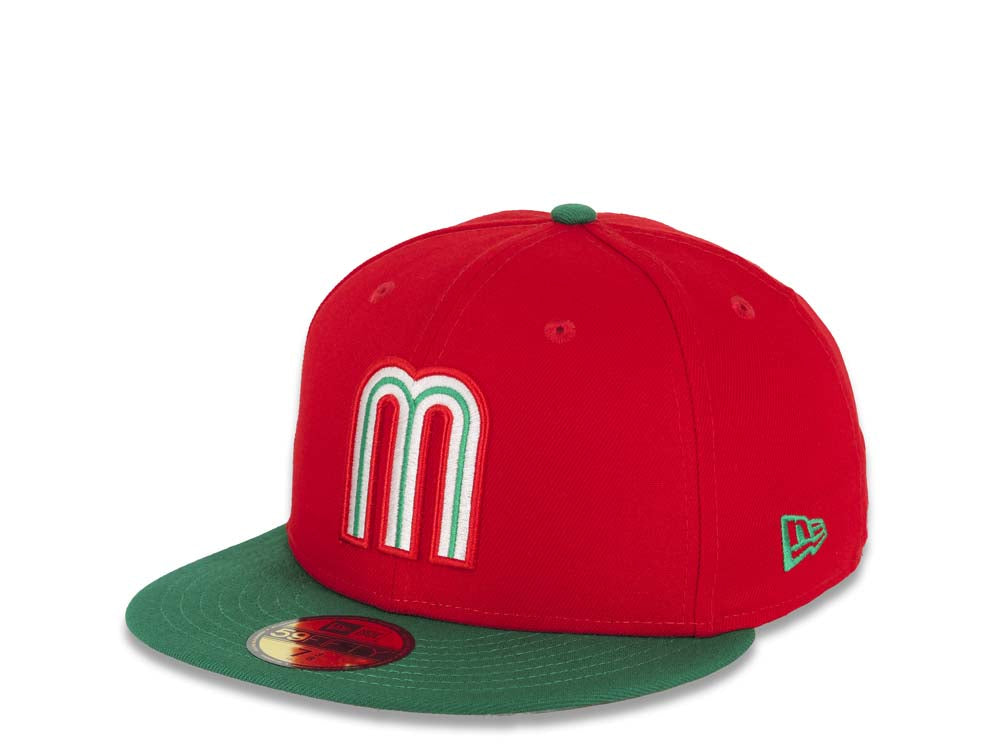Mexico New Era 59FIFTY 5950 Fitted Cap Hat Red Crown Green Visor White/Green/Red/Black Logo Gray UV