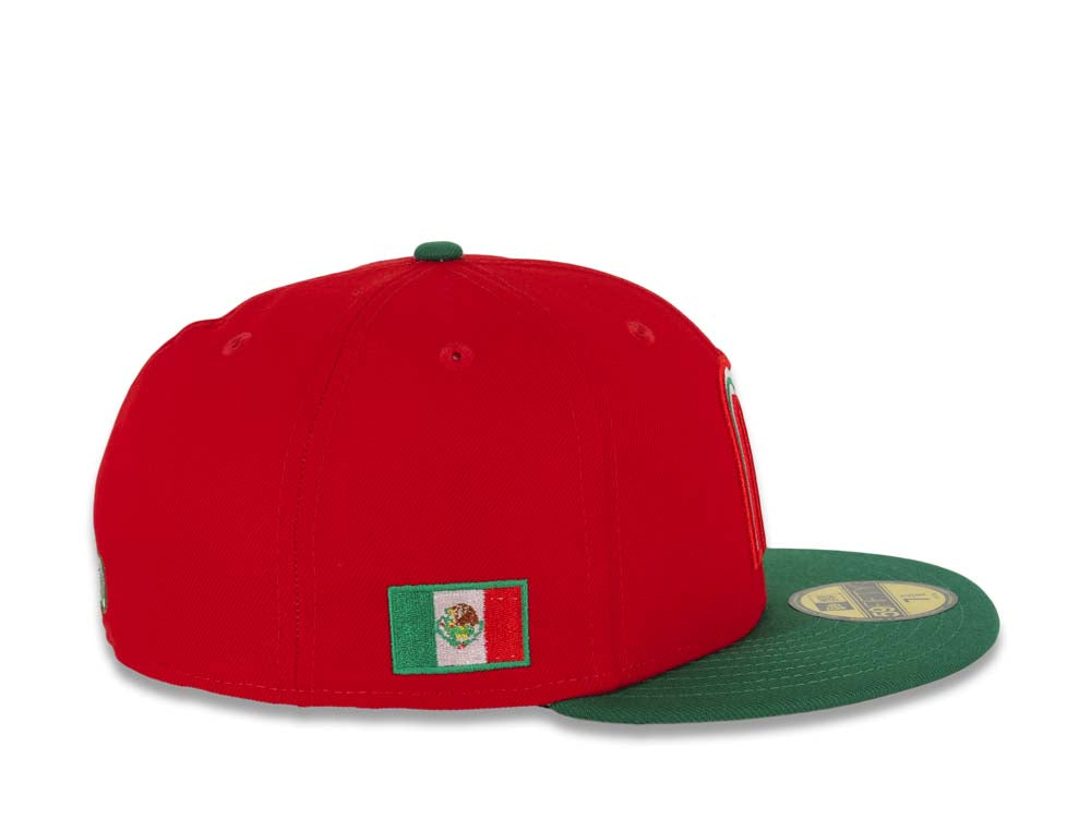 Mexico New Era 59FIFTY 5950 Fitted Cap Hat Red Crown Green Visor White/Green/Red/Black Logo Gray UV