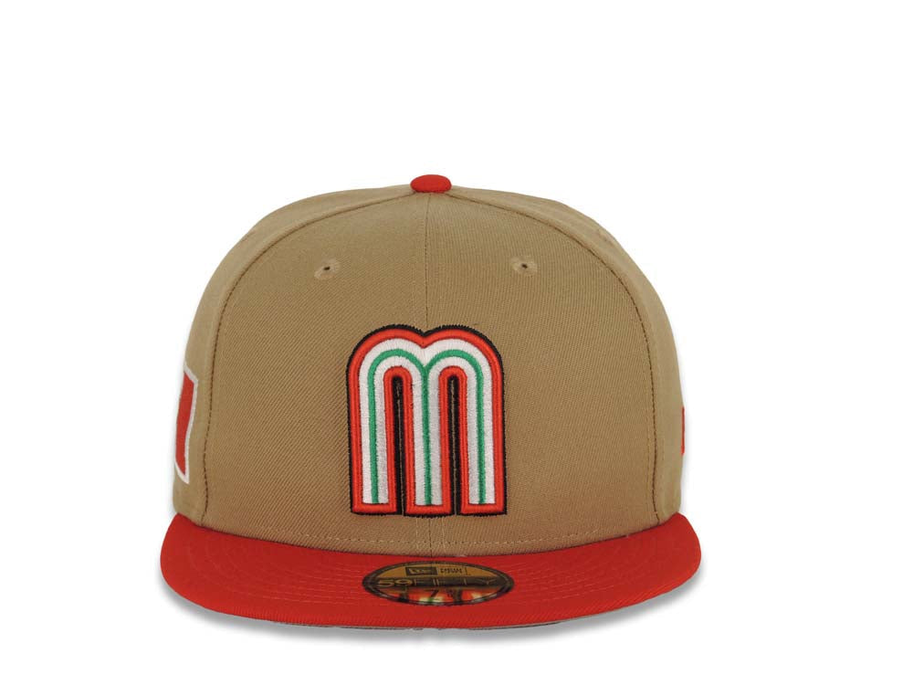 Mexico New Era World Baseball Classic WBC 59FIFTY 5950 Fitted Cap Hat Khaki Crown Red Visor White/Green/Red/Black Logo Gray UV