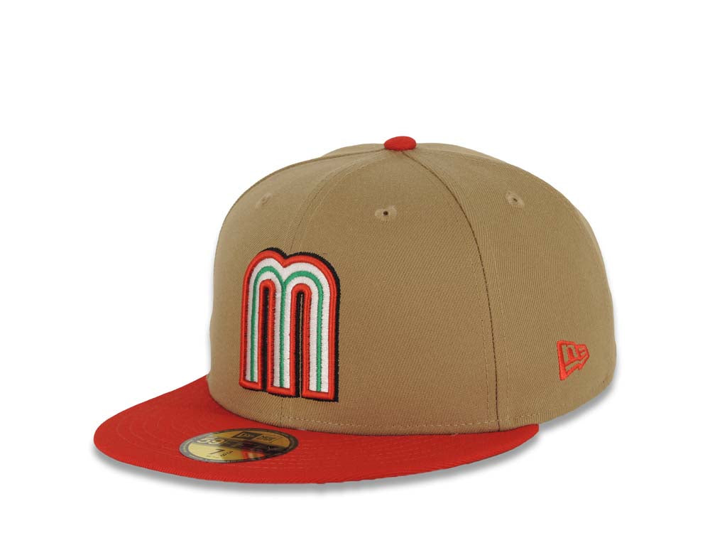 Mexico New Era World Baseball Classic WBC 59FIFTY 5950 Fitted Cap Hat Khaki Crown Red Visor White/Green/Red/Black Logo Gray UV