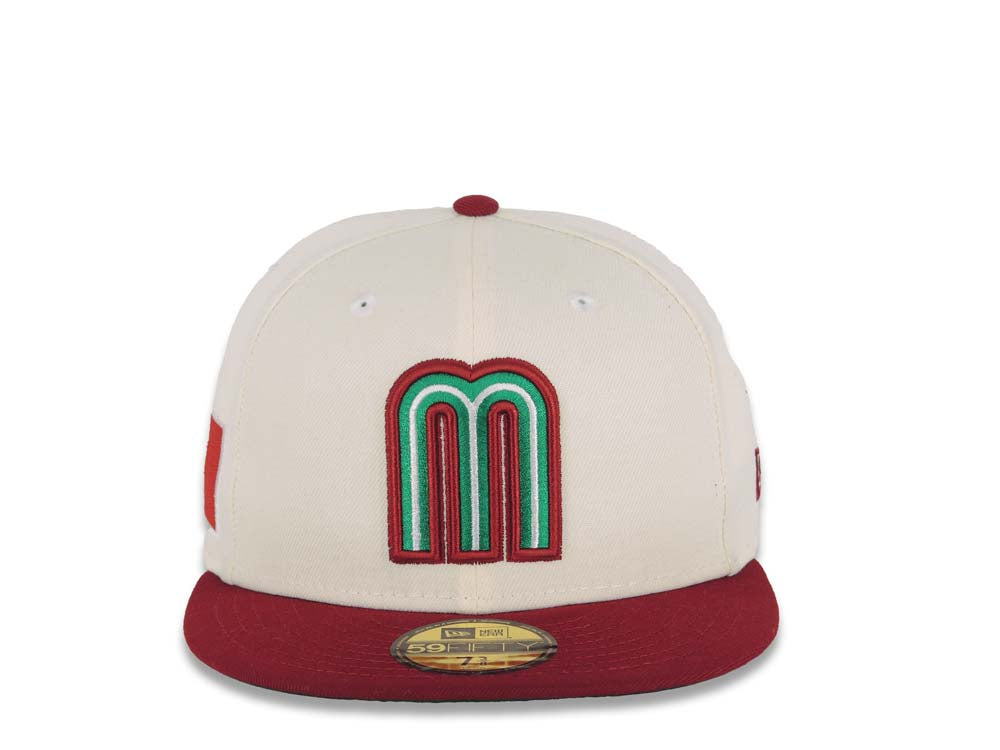 Mexico New Era World Baseball Classic WBC 59FIFTY 5950 Fitted Cap Hat Cream Crown Cardinal Visor Green/White/Cardinal Logo Green UV