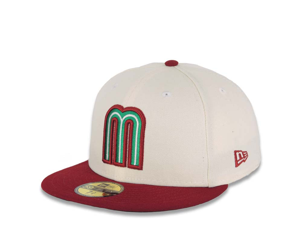 Mexico New Era World Baseball Classic WBC 59FIFTY 5950 Fitted Cap Hat Cream Crown Cardinal Visor Green/White/Cardinal Logo Green UV