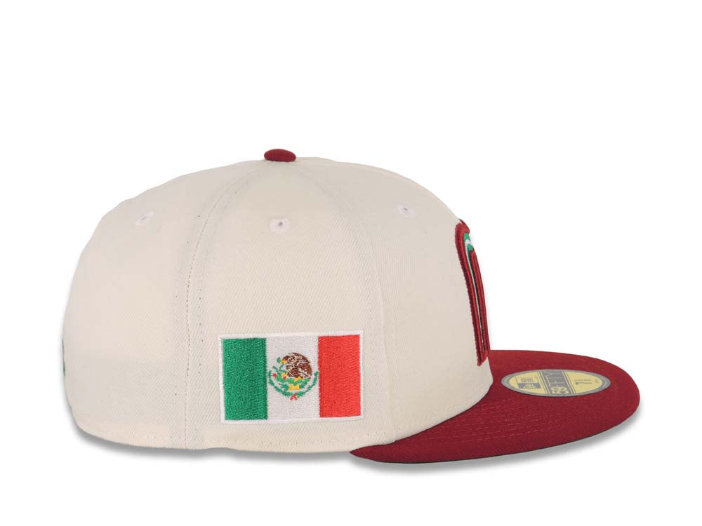 Mexico New Era World Baseball Classic WBC 59FIFTY 5950 Fitted Cap Hat Cream Crown Cardinal Visor Green/White/Cardinal Logo Green UV