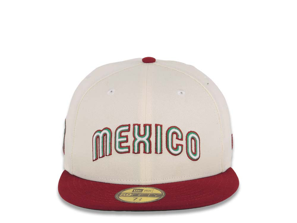 Mexico New Era World Baseball Classic WBC 59FIFTY 5950 Fitted Cap Hat Cream Crown Cardinal Visor Green/White/Cardinal Script Logo Green UV