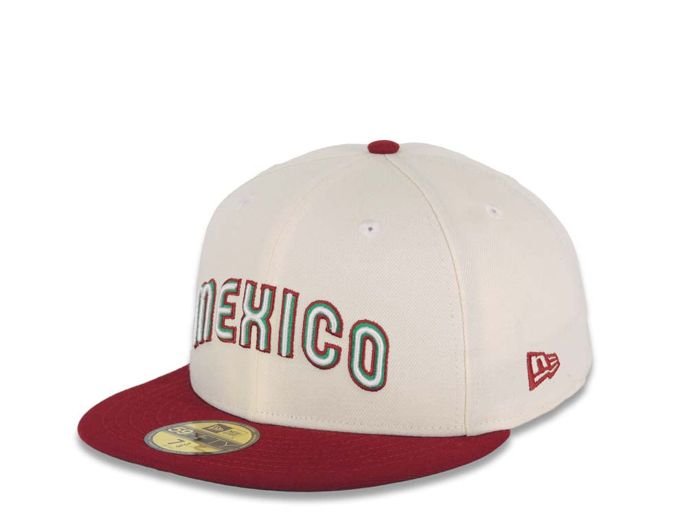 Mexico New Era World Baseball Classic WBC 59FIFTY 5950 Fitted Cap Hat Cream Crown Cardinal Visor Green/White/Cardinal Script Logo Green UV