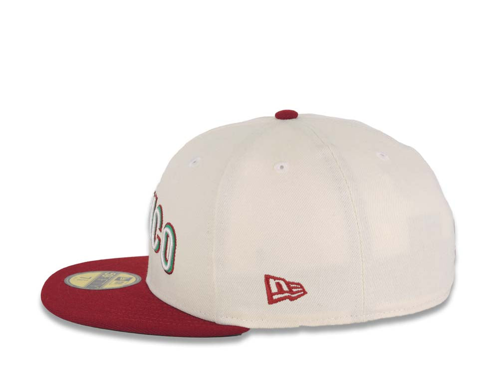 Mexico New Era World Baseball Classic WBC 59FIFTY 5950 Fitted Cap Hat Cream Crown Cardinal Visor Green/White/Cardinal Script Logo Green UV