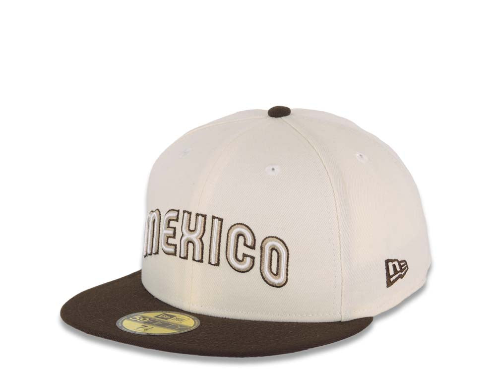 Mexico New Era World Baseball Classic WBC 59FIFTY 5950 Fitted Cap Hat Cream Crown Brown Visor Brown/White Logo Khaki UV