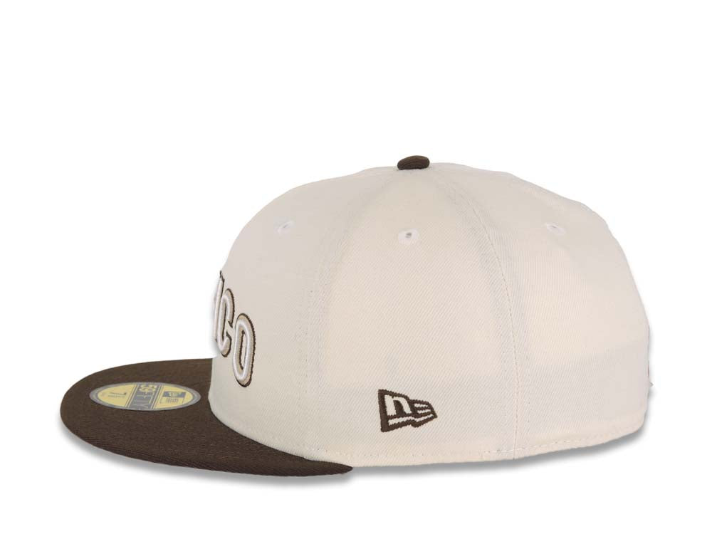 Mexico New Era World Baseball Classic WBC 59FIFTY 5950 Fitted Cap Hat Cream Crown Brown Visor Brown/White Logo Khaki UV
