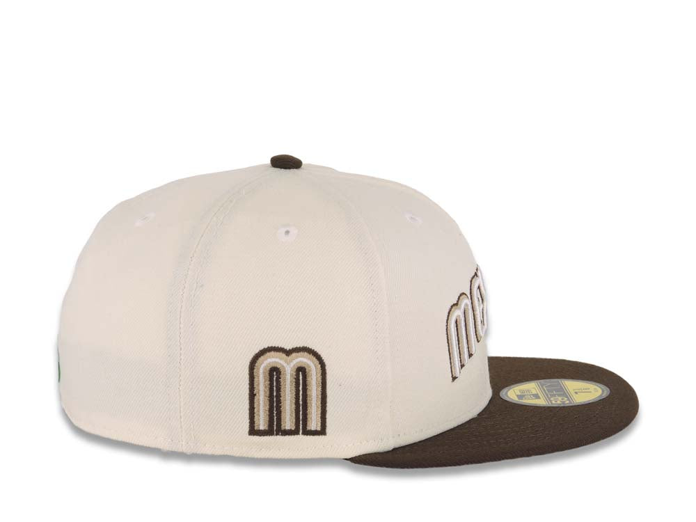 Mexico New Era World Baseball Classic WBC 59FIFTY 5950 Fitted Cap Hat Cream Crown Brown Visor Brown/White Logo Khaki UV