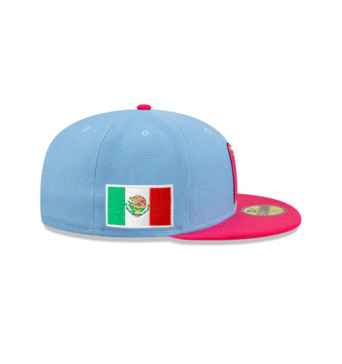 Mexico New Era World Baseball Classic WBC 59FIFTY 5950 Fitted Cap Hat Sky Blue Crown Magenta Visor White/Magenta Logo Gray UV