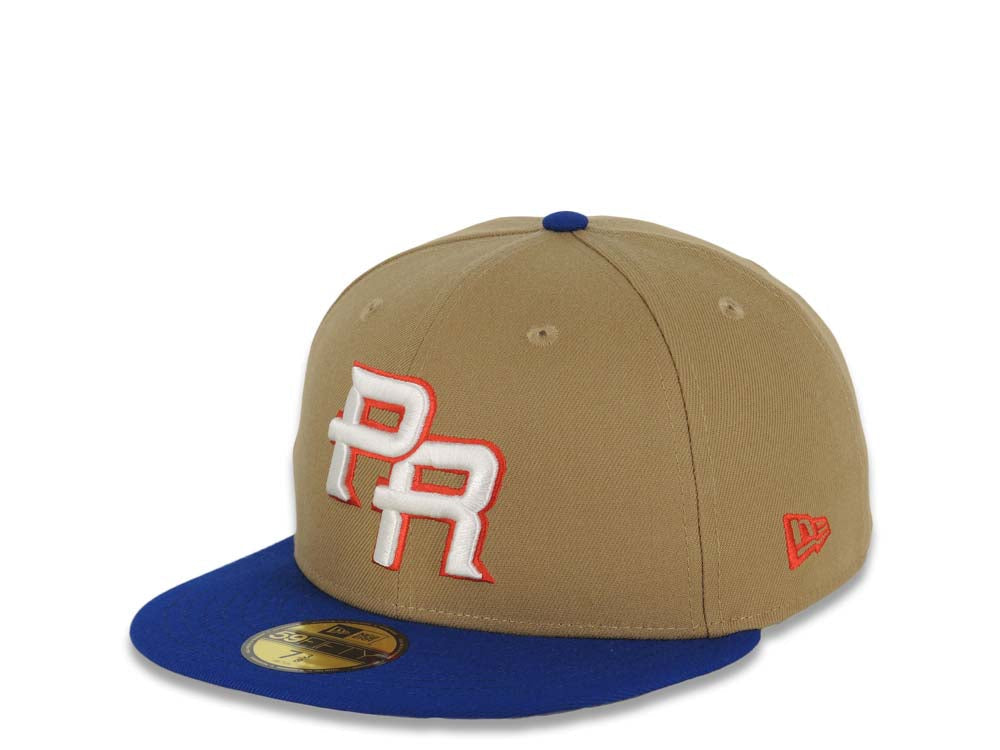 Puerto Rico New Era World Baseball Classic WBC 59FIFTY 5950 Fitted Cap Hat Khaki Crown Light Royal Blue Visor White/Red Logo Gray UV