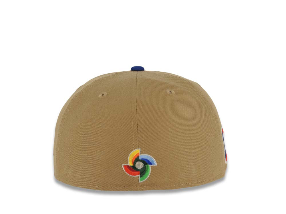 Puerto Rico New Era World Baseball Classic WBC 59FIFTY 5950 Fitted Cap Hat Khaki Crown Light Royal Blue Visor White/Red Logo Gray UV