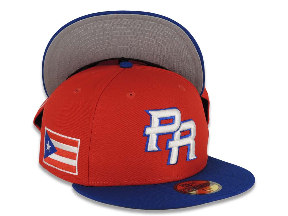 Puerto Rico New Era World Baseball Classic WBC 59FIFTY 5950 Fitted Cap Hat Red Crown Light Royal Blue Visor White/Royal Blue Logo Gray UV