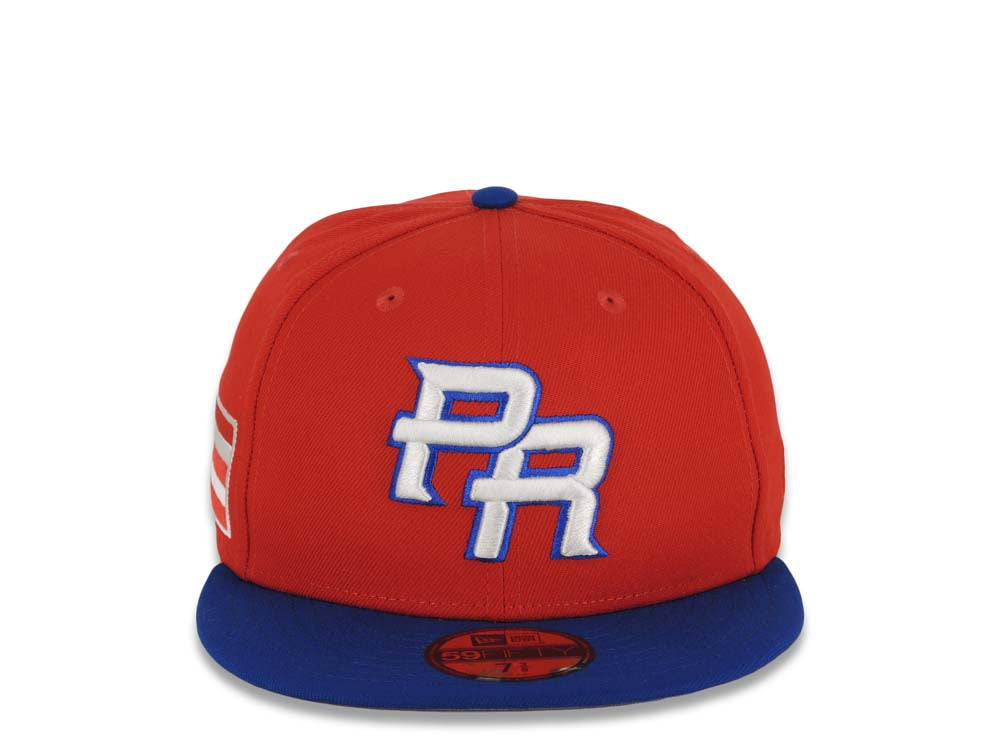 Puerto Rico New Era World Baseball Classic WBC 59FIFTY 5950 Fitted Cap Hat Red Crown Light Royal Blue Visor White/Royal Blue Logo Gray UV