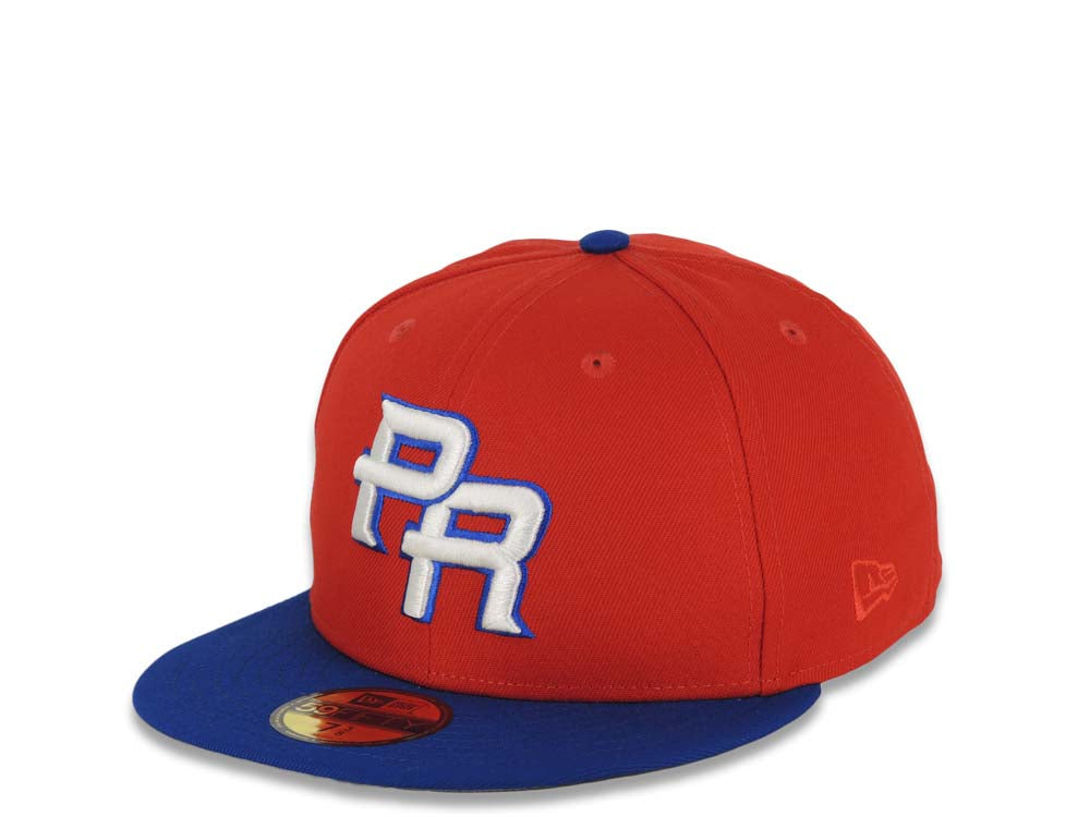 Puerto Rico New Era World Baseball Classic WBC 59FIFTY 5950 Fitted Cap Hat Red Crown Light Royal Blue Visor White/Royal Blue Logo Gray UV