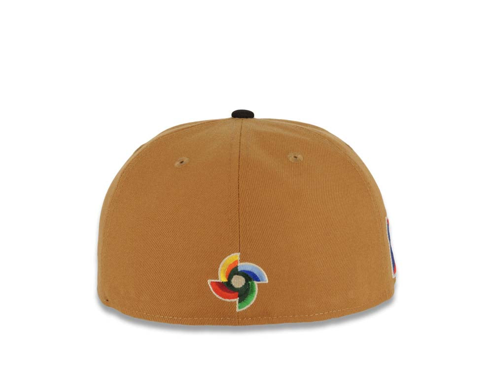 Puerto Rico New Era World Baseball Classic WBC 59FIFTY 5950 Fitted Cap Hat Light Brown Crown Black Visor White/Metallic Gold Logo Gray UV