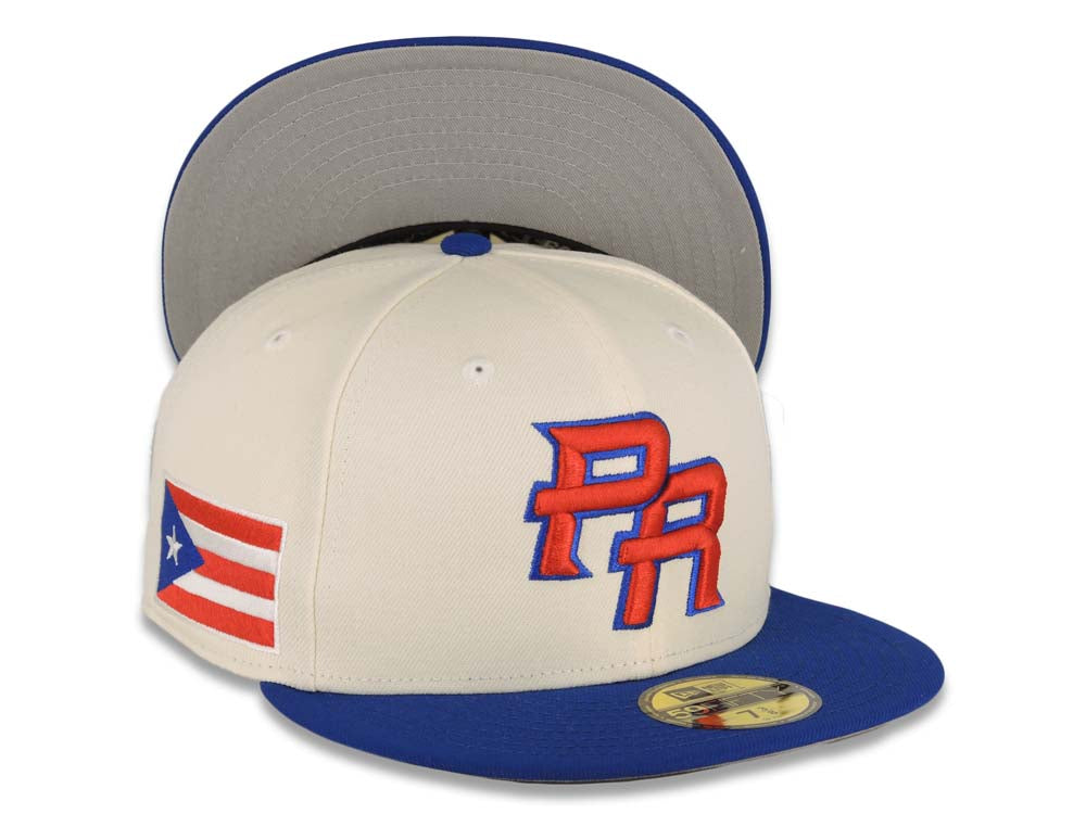 Puerto Rico New Era World Baseball Classic WBC 59FIFTY 5950 Fitted Cap Hat Cream Crown Royal Blue Visor Red/Royal Blue Logo