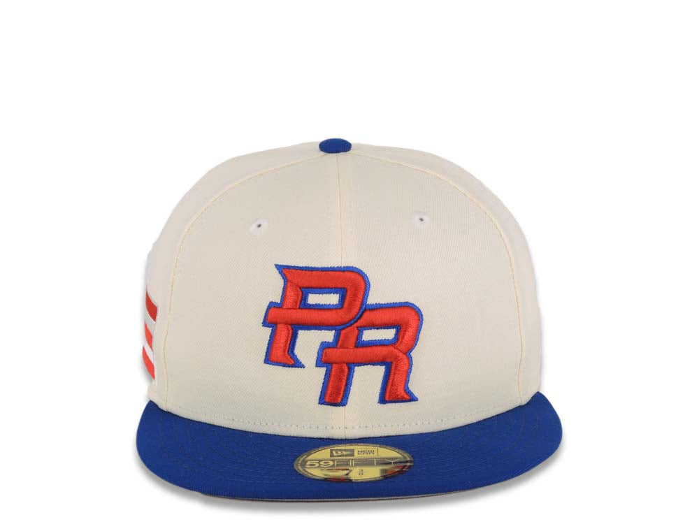 Puerto Rico New Era World Baseball Classic WBC 59FIFTY 5950 Fitted Cap Hat Cream Crown Royal Blue Visor Red/Royal Blue Logo