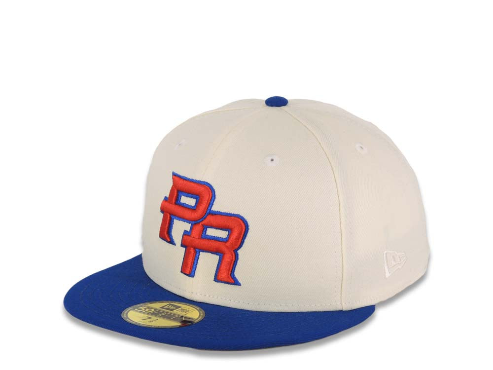 Puerto Rico New Era World Baseball Classic WBC 59FIFTY 5950 Fitted Cap Hat Cream Crown Royal Blue Visor Red/Royal Blue Logo