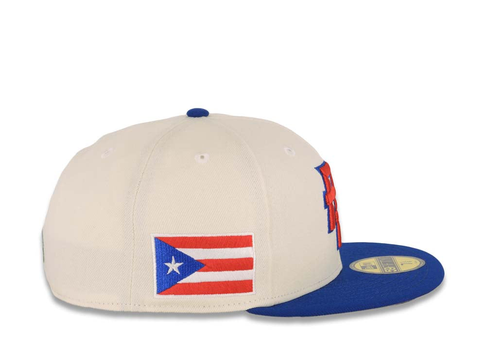Puerto Rico New Era World Baseball Classic WBC 59FIFTY 5950 Fitted Cap Hat Cream Crown Royal Blue Visor Red/Royal Blue Logo