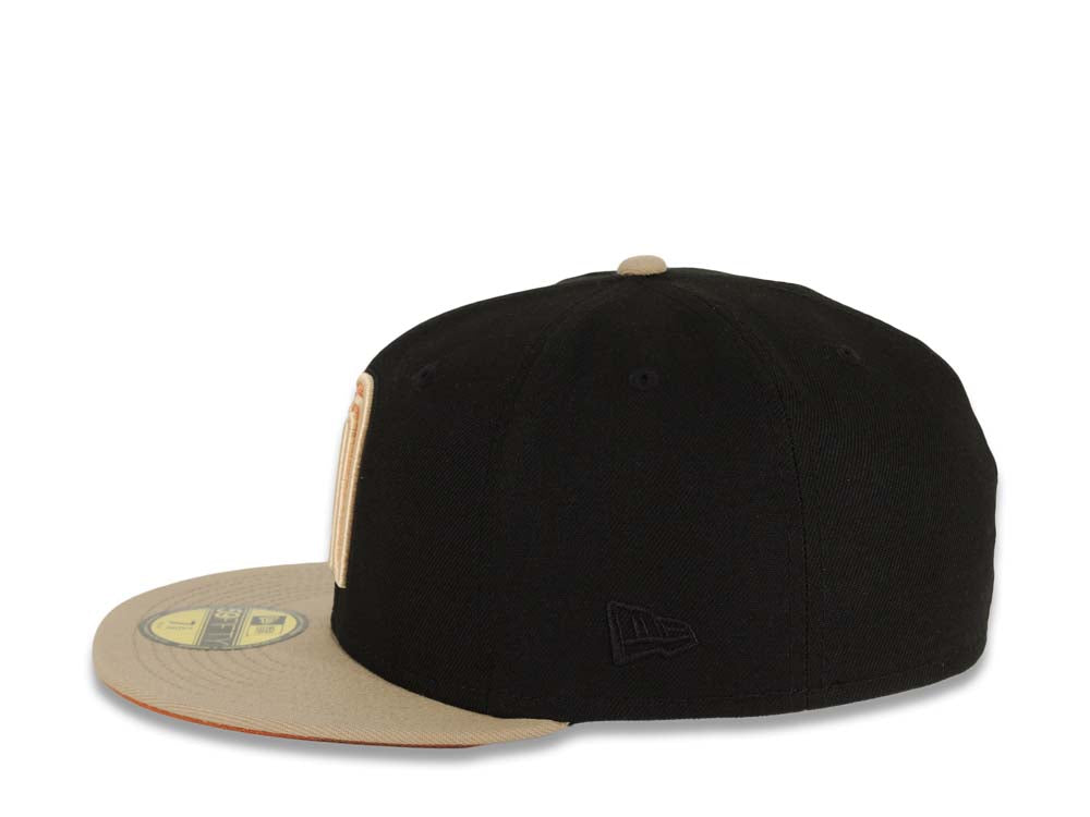 Mexico New Era World Baseball Classic WBC 59FIFTY 5950 Fitted Cap Hat Black Crown Khaki Visor Peach/Metallic Brown Logo Dark Orange UV