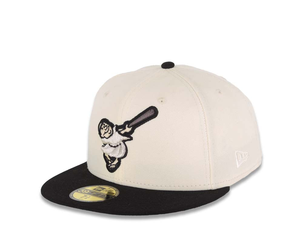 San Diego Padres New Era MLB 59FIFTY 5950 Fitted Cap Hat Cream Crown Black Visor Dark Gray/Black Swinging Friar Logo 1998 World Series Side Patch UV