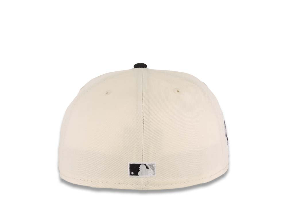San Diego Padres New Era MLB 59FIFTY 5950 Fitted Cap Hat Cream Crown Black Visor Dark Gray/Black Swinging Friar Logo 1998 World Series Side Patch UV