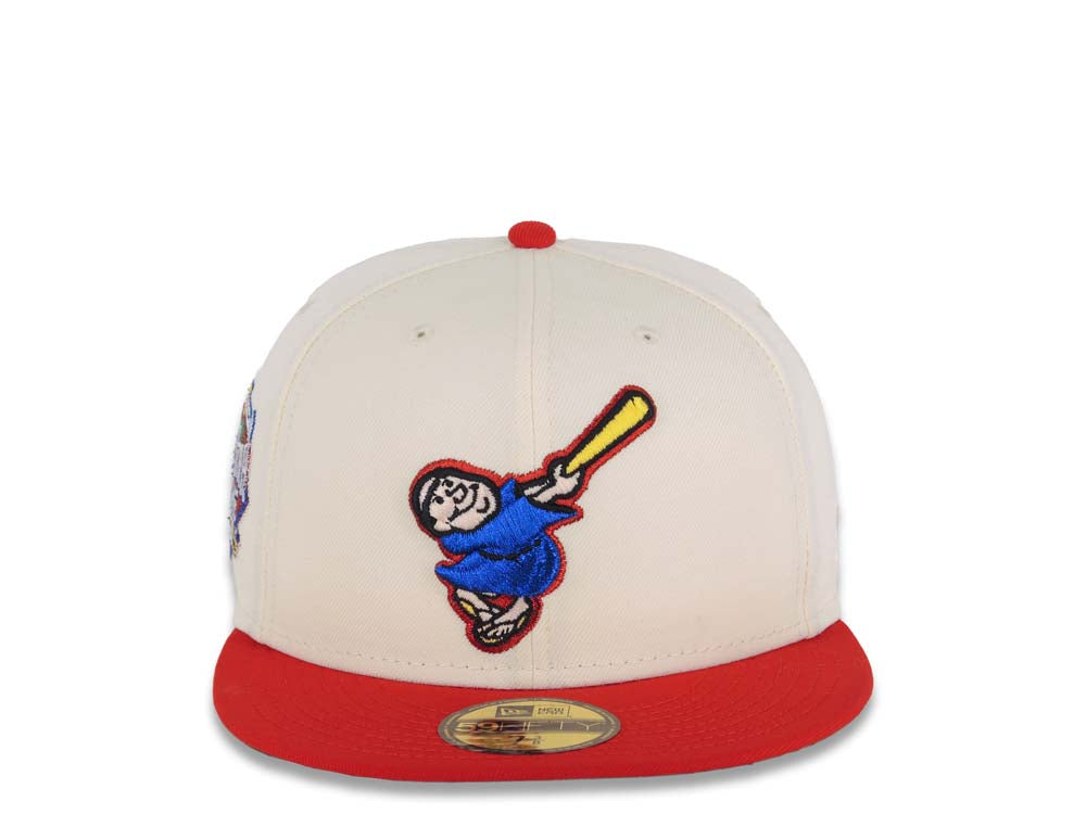 San Diego Padres New Era MLB 59FIFTY 5950 Fitted Cap Hat Cream Crown Red Visor Metallic Blue/Red Swinging Friar Logo 2016 All-Star Game Side Patch